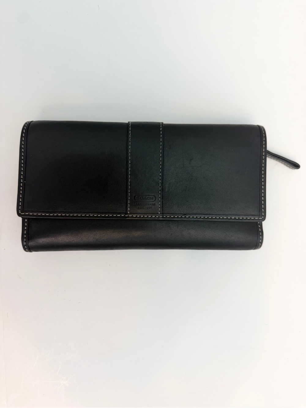 Vintage Y2K Coach Hamptons black leather tri-fold Checkbook Wallet